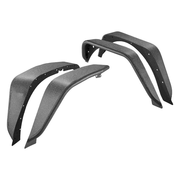 Fender Flare, Front & Rear Fender Flares, Fine-Textured Black Paintable Off-Road Steel Liner Set, Rust-Resistant Coating