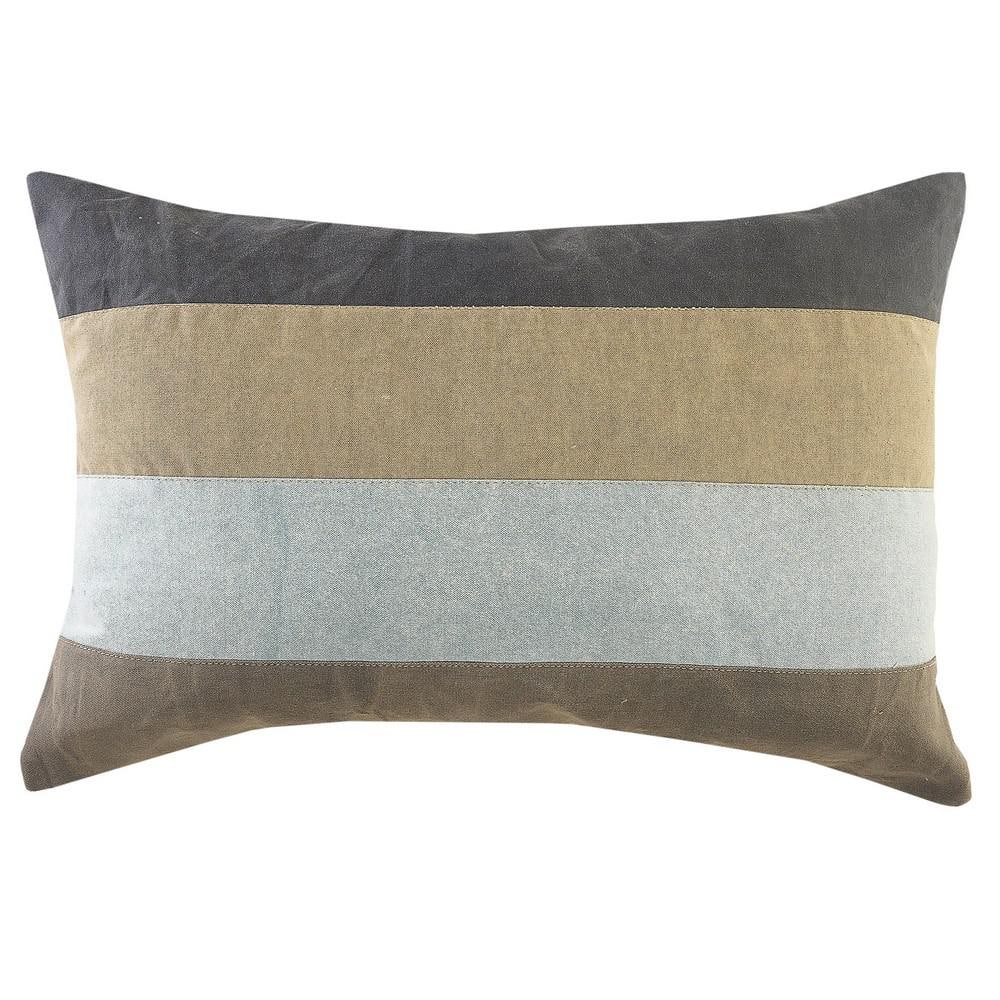 Farmhouse Rustic Tan / Black Striped Soft Poly-Fill 16 in. x 24 in. Throw P