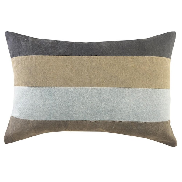 Unbranded Farmhouse Rustic Tan / Black Striped Soft Poly-Fill 16 in. x 24 in. Throw Pillow