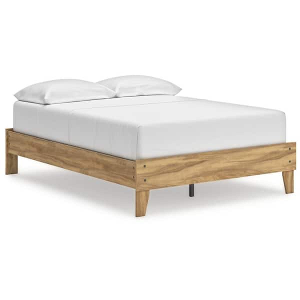 Benjara Maci Brown Wood Frame Full Size Platform Bed with Low Profile