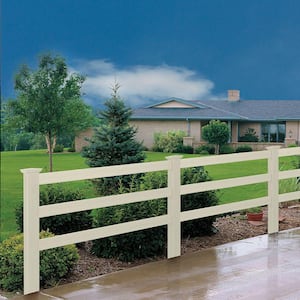 5 in. x 5 in. x 7 ft. Tan Vinyl Ranch 3-Rail Fence End Post