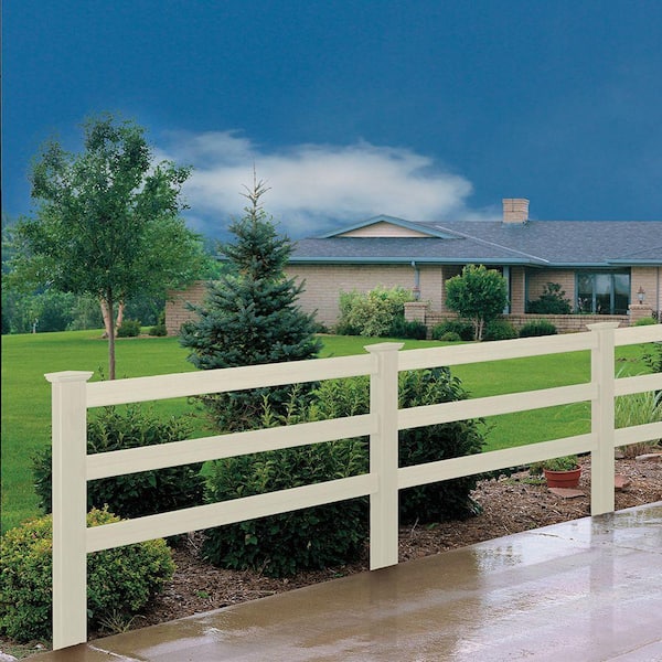 5 in. x 5 in. x 7 ft. Tan Vinyl Ranch 3-Rail Fence End Post