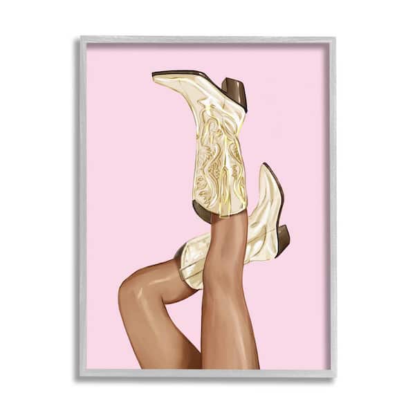 The Stupell Home Decor Collection Pink Country Cowgirl Boots Design by Ziwei Li Framed People Art Print 30 in. x 24 in.