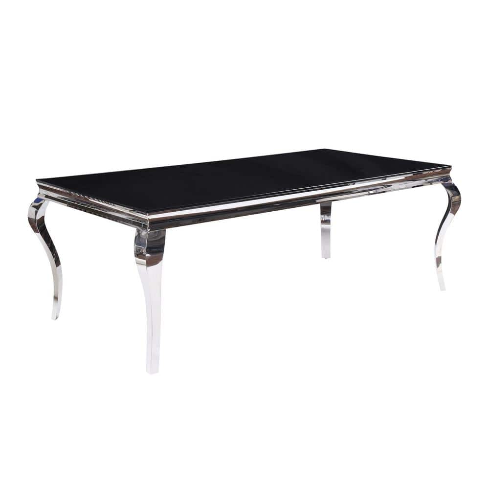 Fabiola Rectangular Black Glass Dining Table with Stainless Steel Legs