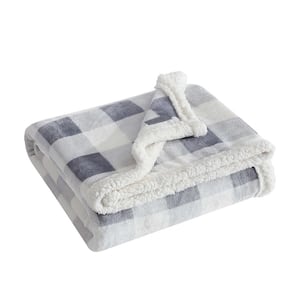 Ultra Plush Mountain Plaid Silver Sherpa Reverse Throw Blanket