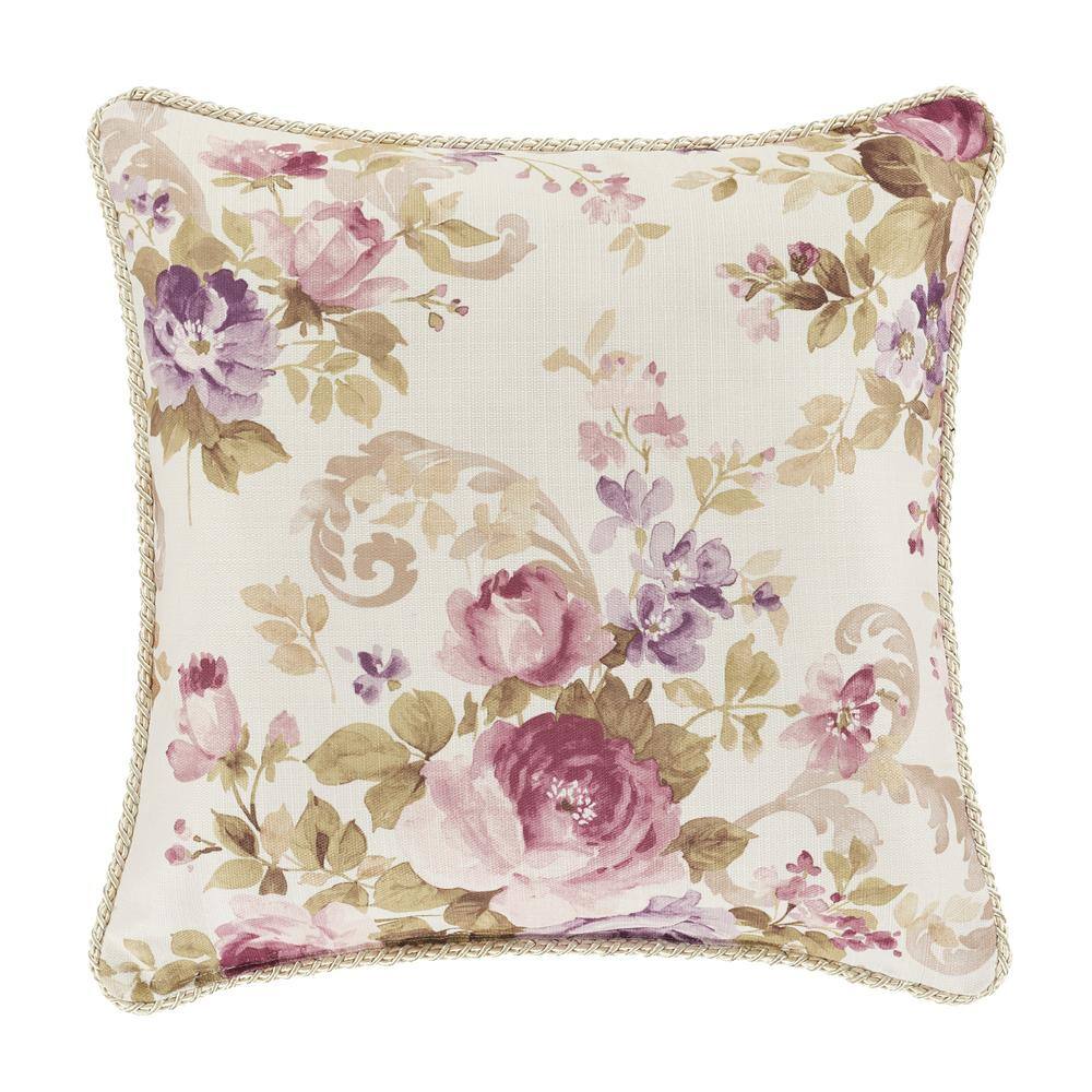 Chambord 16" Square Floral Throw Pillow with Trim