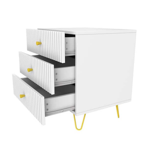 FUFU&GAGA White Wooden Standard Nightstand, End Table with 3 Drawers, 19.7 L x15.7 in. W x21.7 in. H