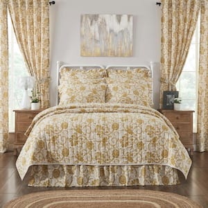 Dorset Gold Floral Farmhouse Luxury King Cotton Quilt