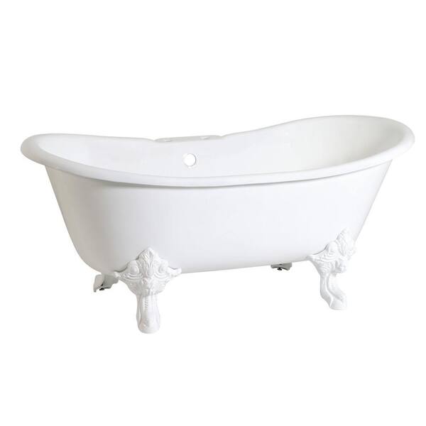 Kingston Brass Aqua Eden Double Slipper 67 in. Cast Iron Clawfoot Bathtub in White