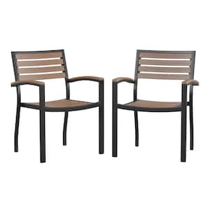 Black Aluminum Outdoor Dining Chair in Brown (Set of 2)