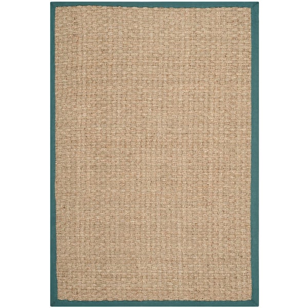 Natural Fiber 4 ft. x 6 ft. Natural/Light Blue Border Woven Area Rug