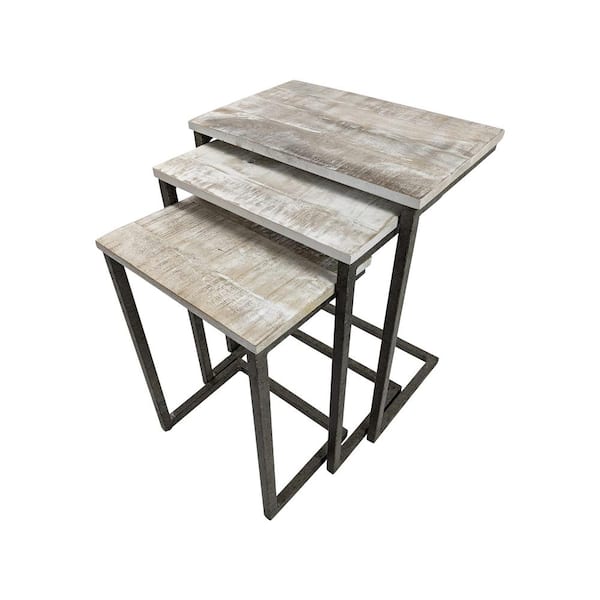Carolina Chair & Table Addison 3-piece Natural Driftwood and Aged Iron Nesting Tables