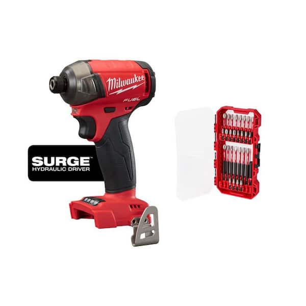 Milwaukee M18 FUEL SURGE 18V Lithium-Ion Brushless Cordless 1/4 in. Hex Impact Driver (Tool-Only) w/ 28PC SHOCKWAVE IMPACT SET