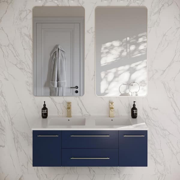 Fresca Lucera 47 in. Wall Mount Floating Double Bath Vanity Cabinet without Top in Royal Blue - Undermount Sink Compatible
