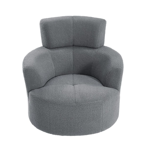360° Swivel Gray Barrel Chair with Adjustable Headrest