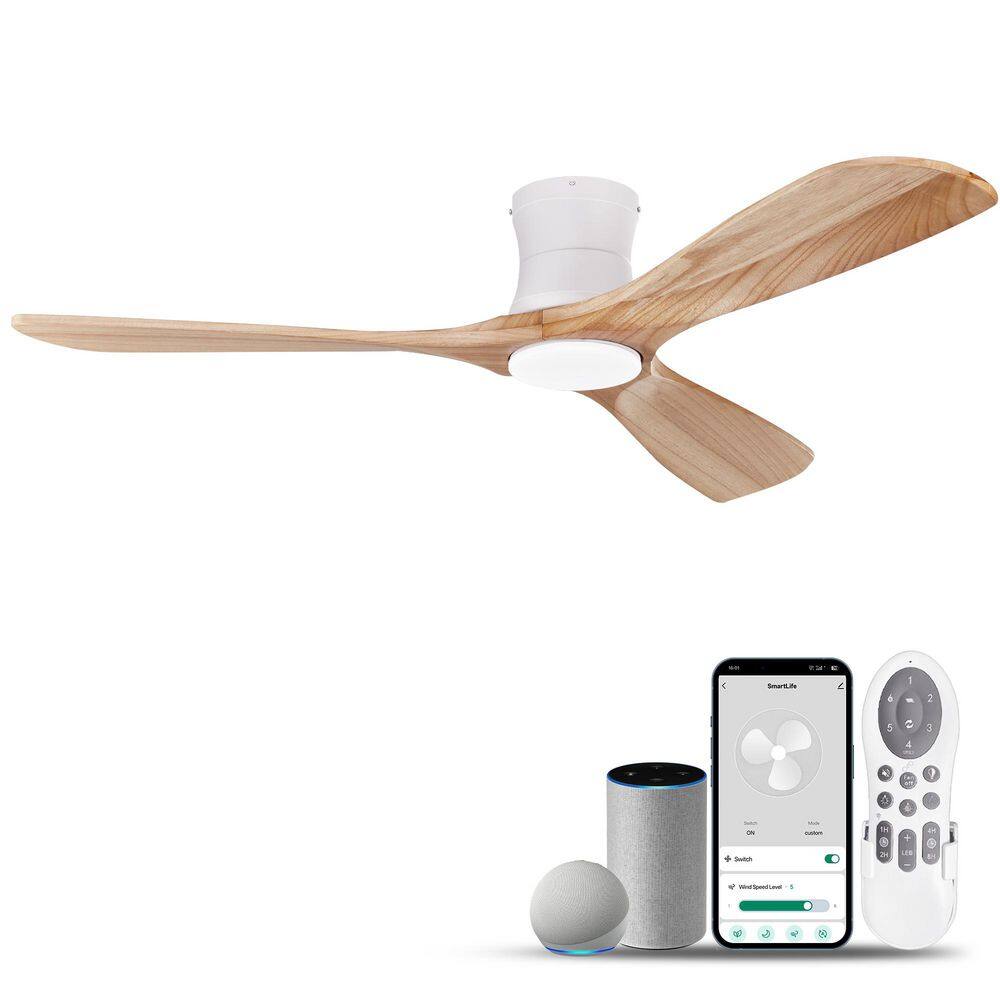 52 in. Wood Smart Outdoor Indoor White Flush Mount Ceiling Fans w/Lights Remote,WIFI Alexa App workable,Quiet DC Motor price history on PriceWatchPro