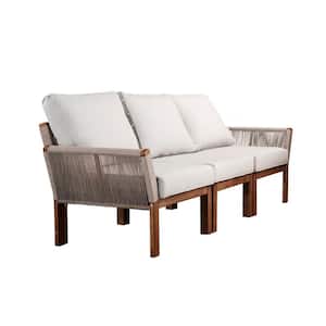 Beringer Oiled Acacia Wood Outdoor Sofa with Natural Cushions