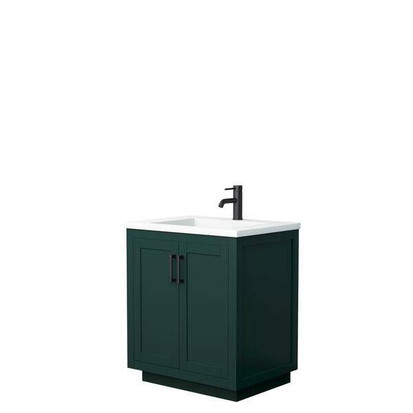 Wyndham Collection Miranda 30 in. W x 22 in. D x 34.25 in. H Single Bath Vanity in Green with Matte White Solid Surface Top