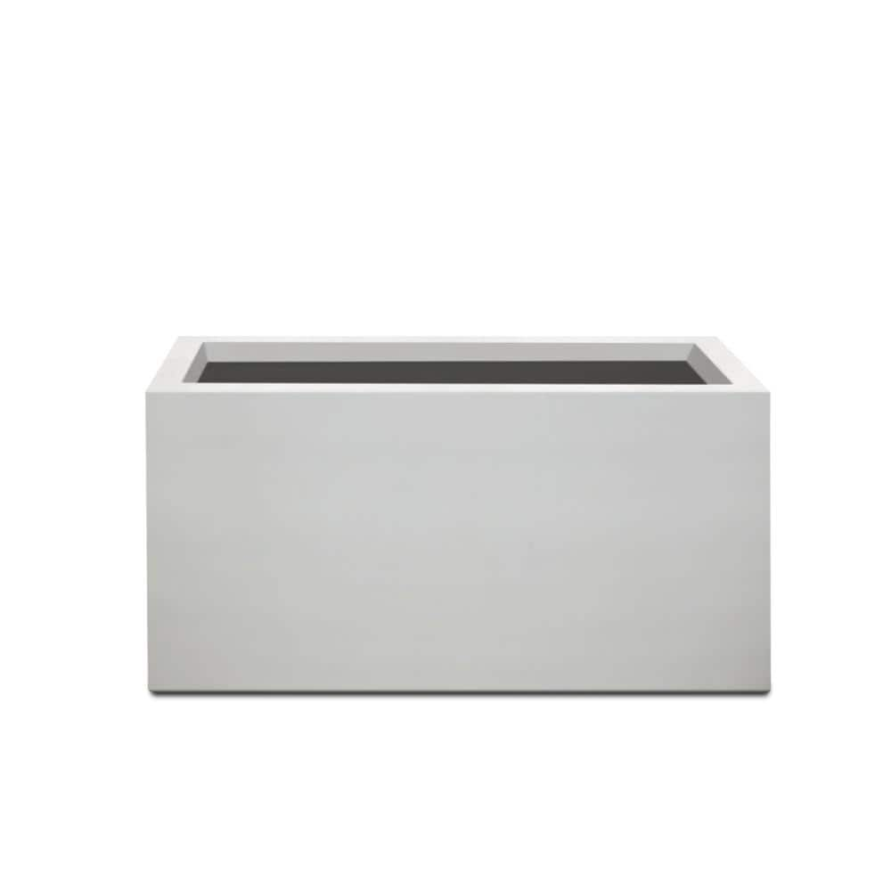 KANTE 31 in. Long Rectangular Lightweight Pure White Concrete Metal Indoor Outdoor Planter Pot w/Drainage Hole