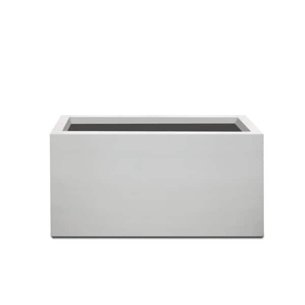 31 in. Long Rectangular Lightweight Pure White Concrete Metal Indoor Outdoor Planter Pot w/Drainage Hole