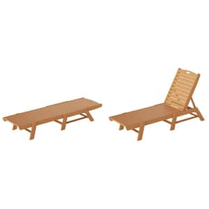Laguna 2-Piece Teak HDPE All Weather Fade Proof Plastic Reclining Outdoor Patio Adjustable Chaise Lounge Chairs