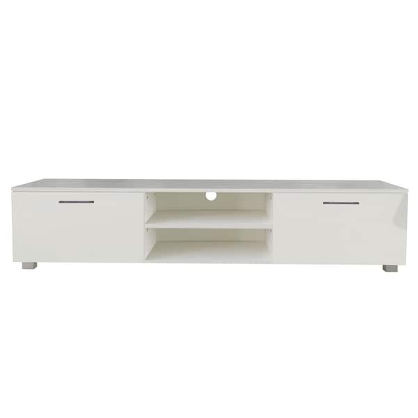 YOFE 62.99 in. White TV Stand for 70 in. Entertainment Center Television Table with 2 Storage Cabinet with Open Shelves