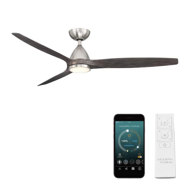 Modern Forms Skylark 62 in. 3-Blade Smart Indoor/Outdoor Ceiling Fan in Brushed Nickel Ebony 3000K Integrated LED and Remote Control