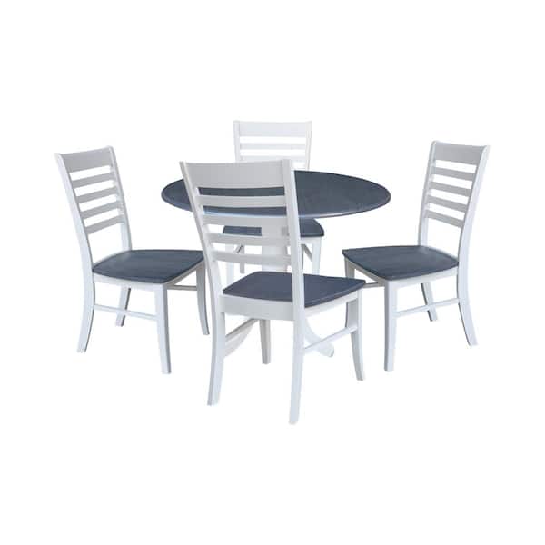 International Concepts 5-Piece Set - White/Heather Gray 42 in. Dual Drop Leaf Table with 4-Side Chairs