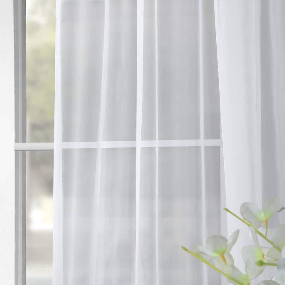 Solid White Sheer Rod Pocket Back Tab Curtains, 50 x 120 Inch
