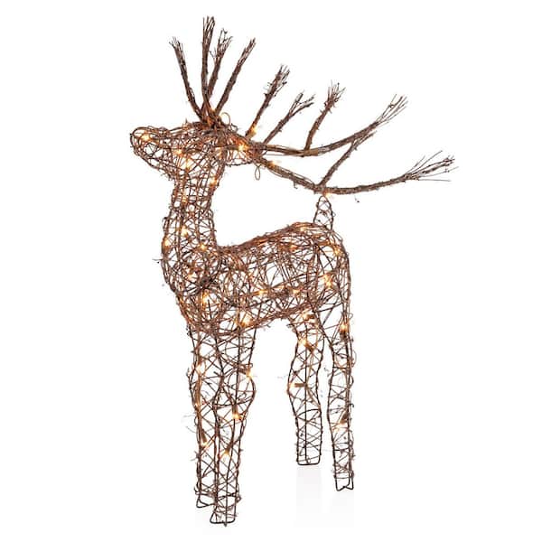 35 in. Tall Rattan Reindeer Decoration with Halogen Lights