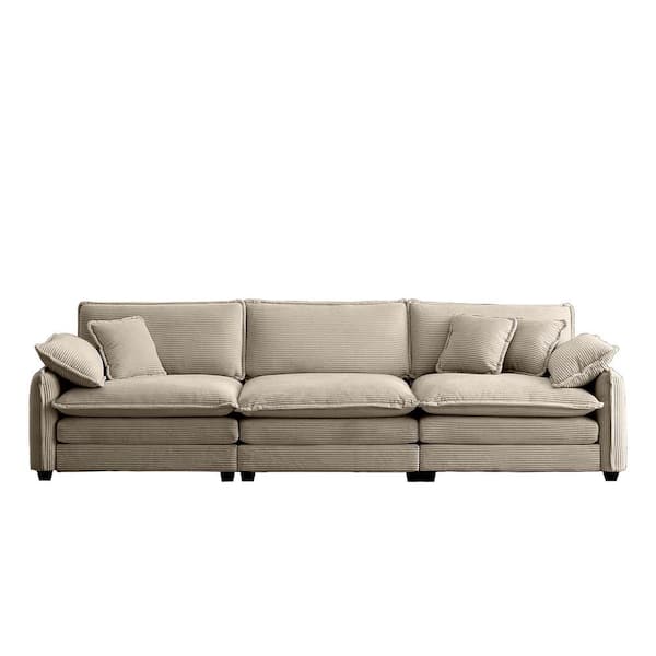 115.34 in Wide Square Arm Fabric Rectangle Modern Upholstered Sofa in Brown
