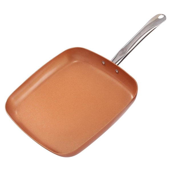 Aluminum 12 in. Copper Ceramic Nonstick Square Skillet Frying Pan Aluminum 12 in. Copper Ceramic Nonstick Square Skillet Frying Pan