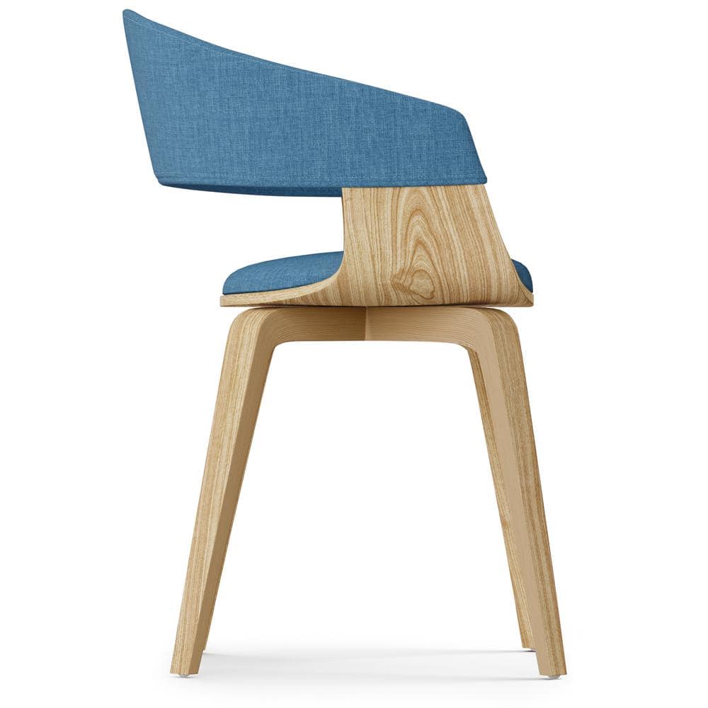 Blue Linen Upholstered Side Chair with Natural Oak Frame