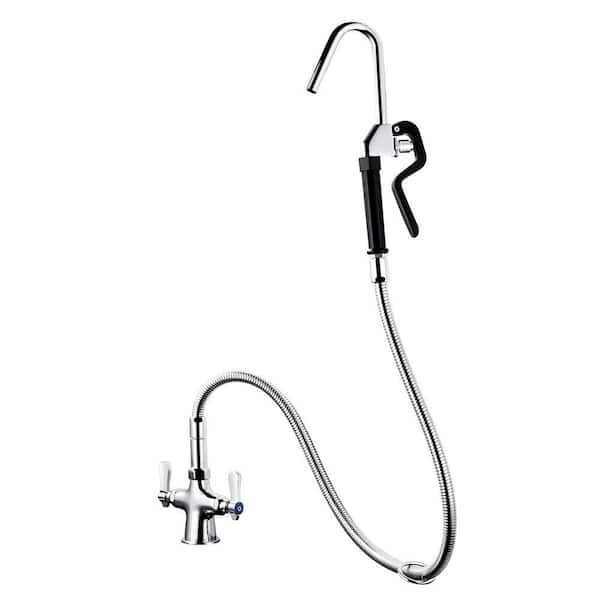 Double Handle Deck Mount Standard Pot Filler Kitchen Faucet in Chrome