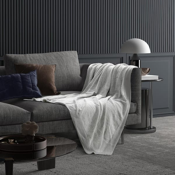 COZY TYME Cortez Light Grey 2 Tone Acrylic 50 in. x 60 in. Throw Blanket
