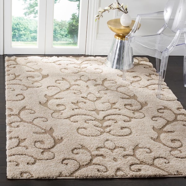 Florida Shag Cream/Beige 4 ft. x 6 ft. Geometric Floral Area Rug