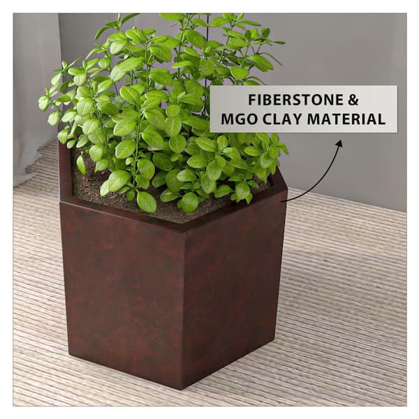 Leisuremod Thicket 15 in. Wide Brown Fiberstone Hexagon Planter