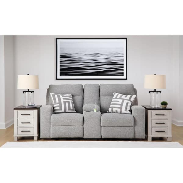Biscoe 78 in. Solid Polyester 2-Seat Power Reclining Loveseat with USB Ports and Cup Holders in Gray