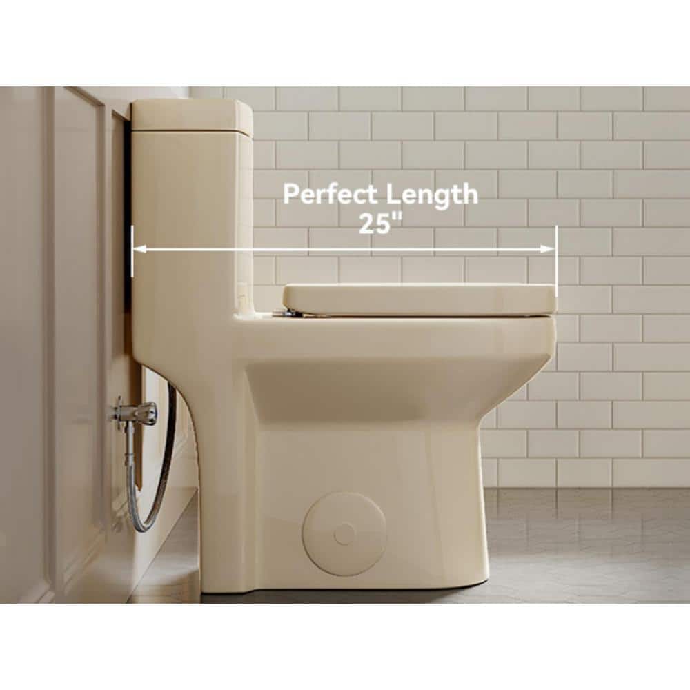 Compact Bisque One-Piece Dual Flush Toilet with Soft Close Seat