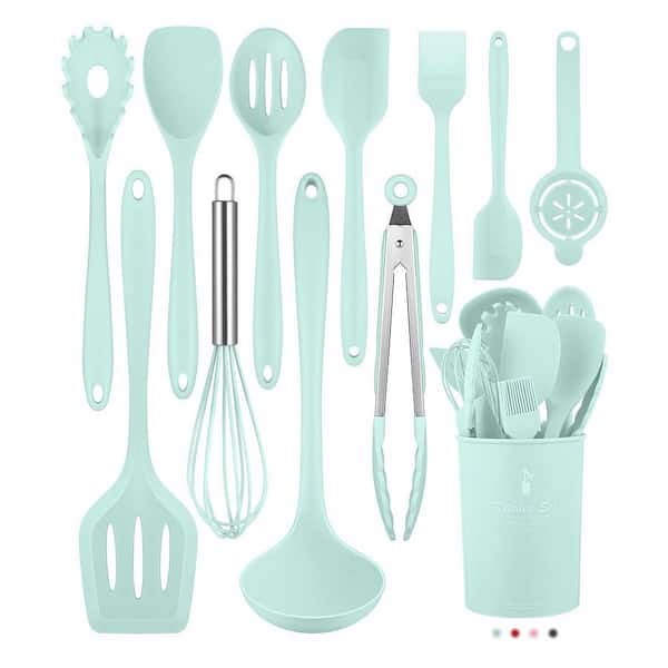 12-Piece Silicone Kitchen Utensils Set, 392°F Heat Resistant Spatula Set, Nonstick Cookware, Dishwasher Safe, Green