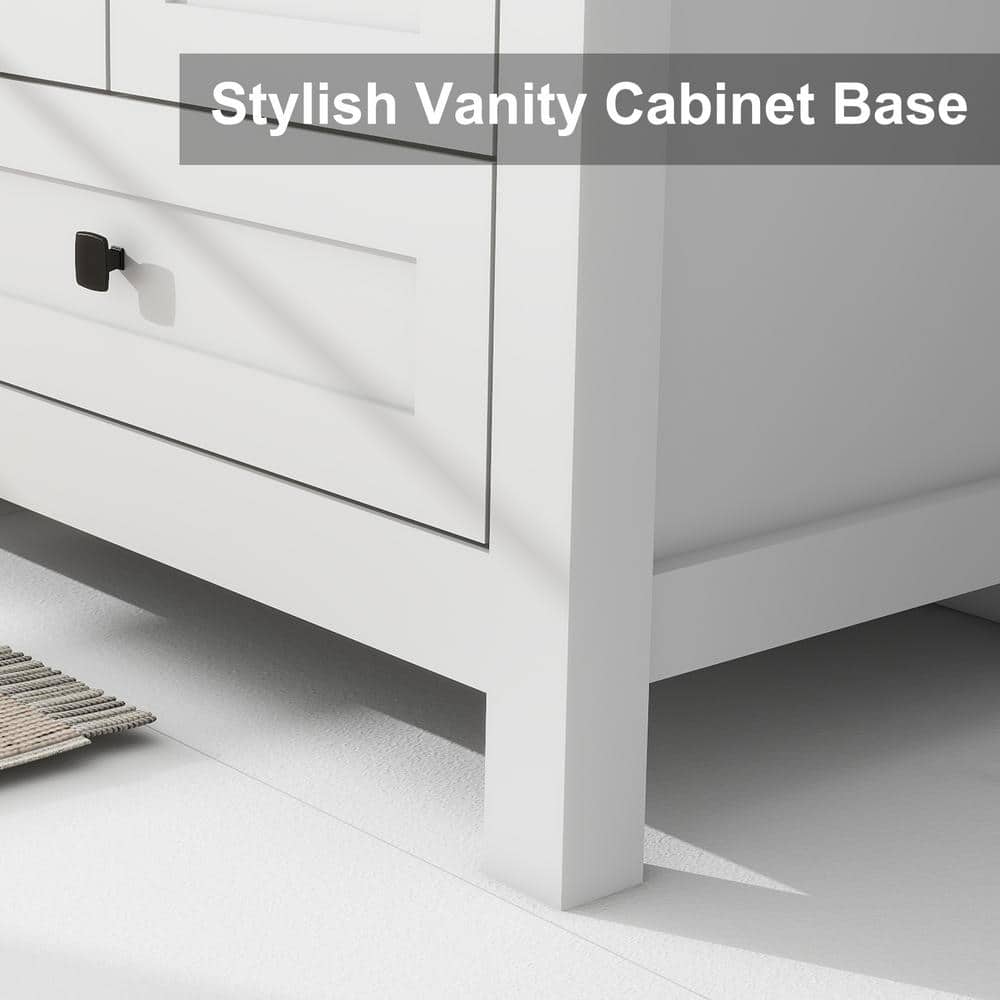 White MDF Double Sink Bathroom Vanity with Resin Top and Black Hardware
