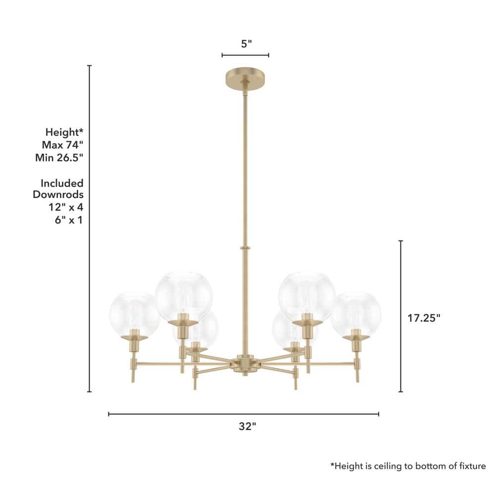 Xidane 32" Alturas Gold Metal 6-Light Chandelier