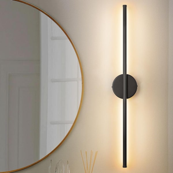 Rennnsan Aidan 27.5 in. 1-Light Black Linear Dimmable LED Wall Sconce