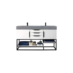 Columbia 59.0 in. W x 19.5 in. D x 36 in. H Bathroom Vanity in Glossy White with Dusk Grey Glossy Mineral Composite Top
