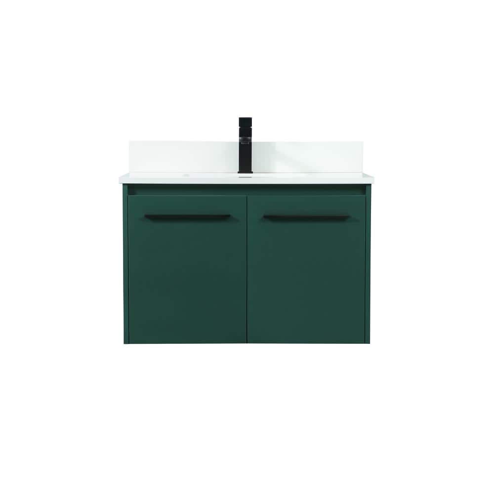 30 in. W Single Bath Vanity in Green with Engineered Stone Vanity Top in Iv