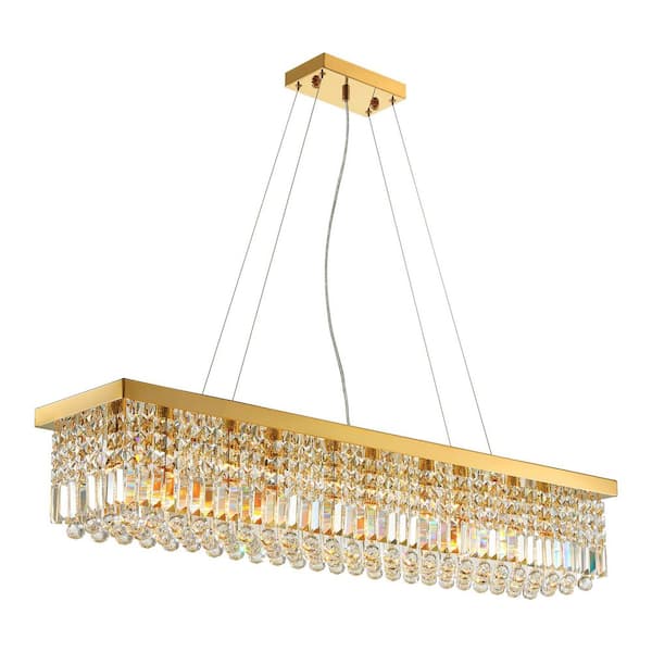 47 in. 10-Light Modern Gold Crystal Chandelier for Dining Room and Living Room
