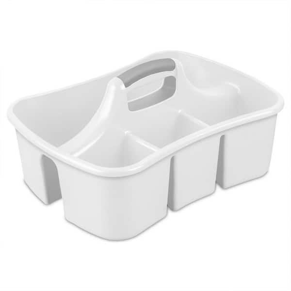 Large Home Divided Storage Tote Caddy, White w/Gray Carry Handle 91478-6C -  The Home Depot