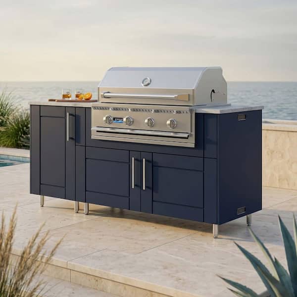 Daybreak 68.5 in. W 4-Burner Propane Grill Island in Sanibel Sapphire Blue with Propane Cabinet