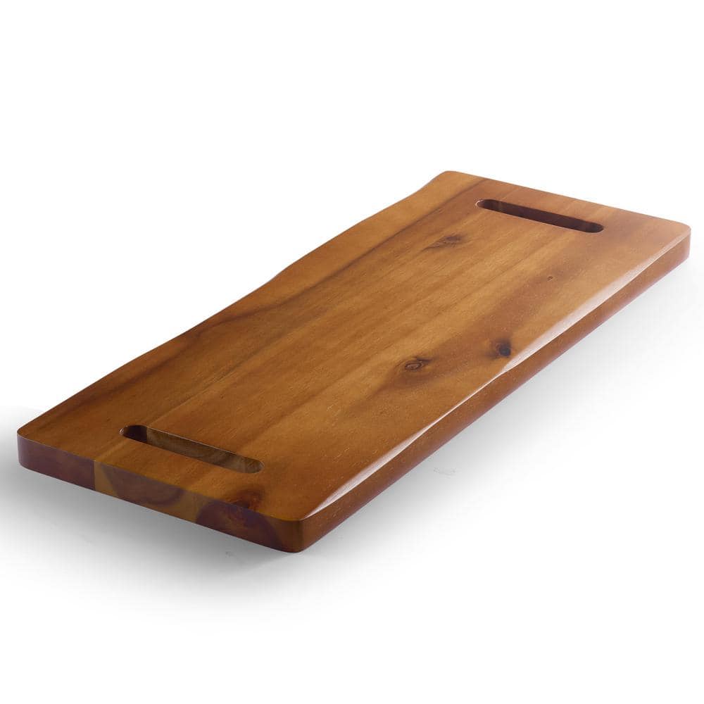 24 in. Brown Acacia Cutting Boards with Handles and Dual-Sided Design, Serv