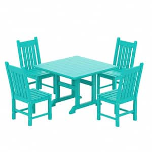 Hayes 43 in. All Weather HDPE Plastic Square Outdoor Dining Trestle Table with Umbrella Hole in Turquoise